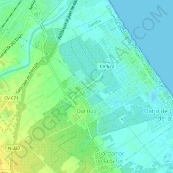 Daimús topographic map, elevation, terrain