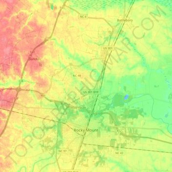 Rocky Mount topographic map, elevation, terrain