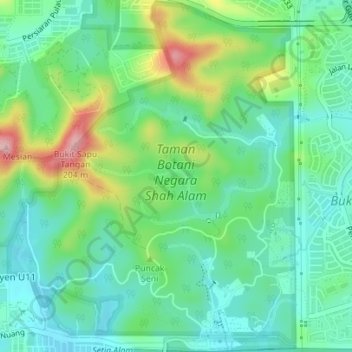 Shah Alam National Botanical Garden topographic map, elevation, terrain