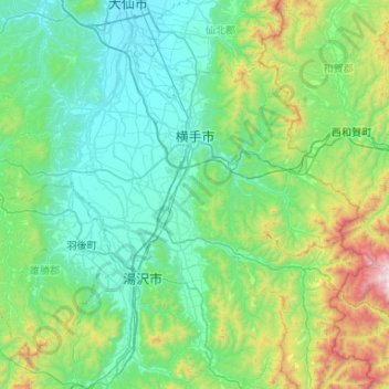 Yokote topographic map, elevation, terrain