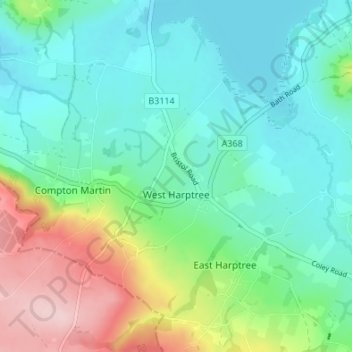 West Harptree topographic map, elevation, terrain