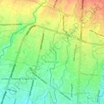 Trihanggo topographic map, elevation, terrain