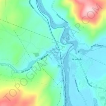 Wells River topographic map, elevation, terrain