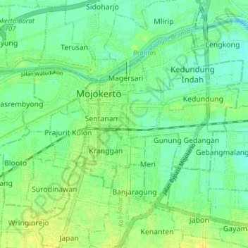 Kota Mojokerto topographic map, elevation, terrain