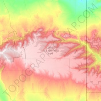 Cypress Hills Provincial Park topographic map, elevation, terrain