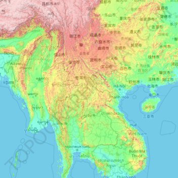 Mekong topographic map, elevation, terrain