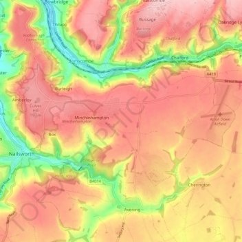 Minchinhampton topographic map, elevation, terrain