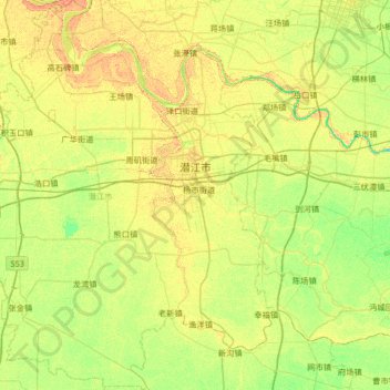 Qianjiang City topographic map, elevation, terrain