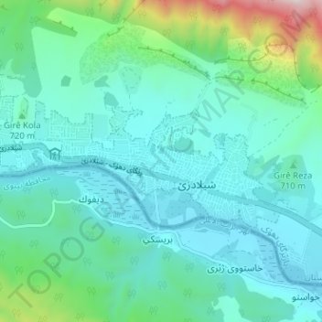 Sheladize topographic map, elevation, terrain