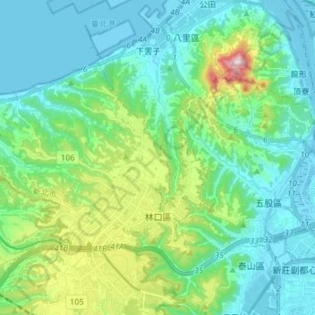 Linkou District topographic map, elevation, terrain