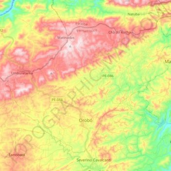 Orobó topographic map, elevation, terrain