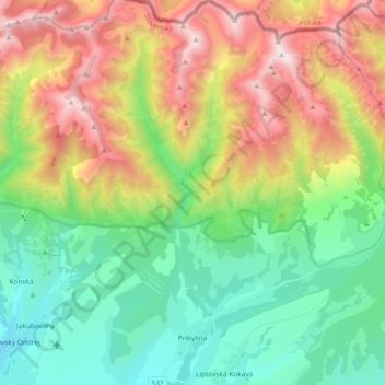 Pribylina topographic map, elevation, terrain
