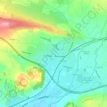 Pencoed topographic map, elevation, terrain