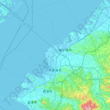 Kisarazu topographic map, elevation, terrain