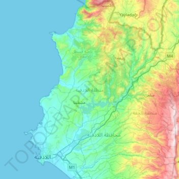 Latakia District topographic map, elevation, terrain
