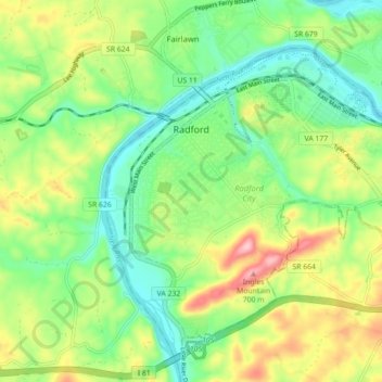 Radford City topographic map, elevation, terrain