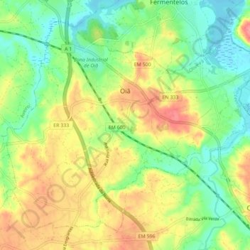 Oiã topographic map, elevation, terrain