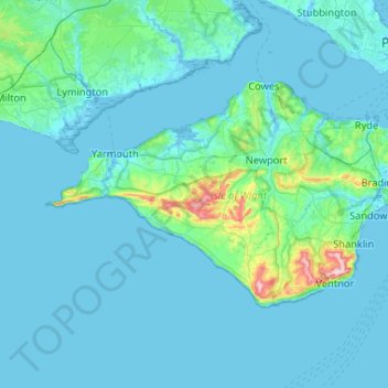 Isle of Wight National Landscape topographic map, elevation, terrain