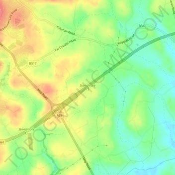 Derrycreevy (Knox) topographic map, elevation, terrain