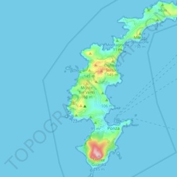 Isola di Ponza topographic map, elevation, terrain