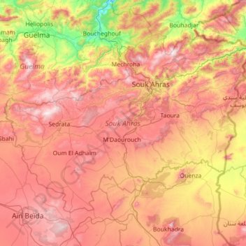 Souk Ahras topographic map, elevation, terrain