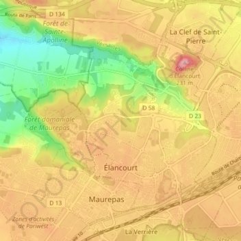 Élancourt topographic map, elevation, terrain