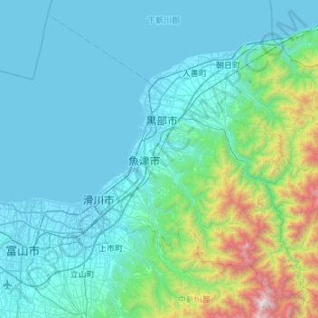 Kurobe topographic map, elevation, terrain