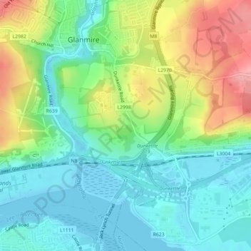 Dunkettle topographic map, elevation, terrain