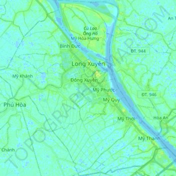 Long Xuyen City topographic map, elevation, terrain
