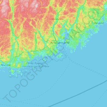 Kristiansand topographic map, elevation, terrain