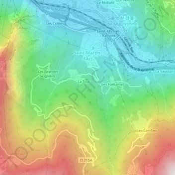 Saint-Martin-d'Arc topographic map, elevation, terrain