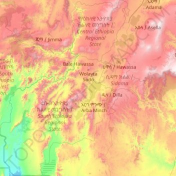 Southern Nations topographic map, elevation, terrain
