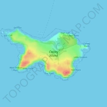 Caldey Island topographic map, elevation, terrain