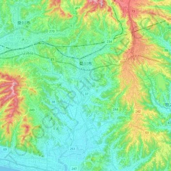 Kikugawa topographic map, elevation, terrain