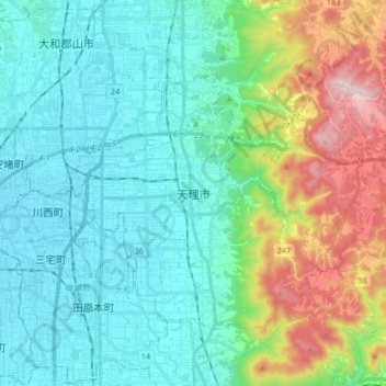 Tenri topographic map, elevation, terrain