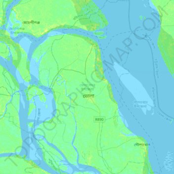 Bhola Sadar Subdistrict topographic map, elevation, terrain