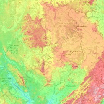 Indravati topographic map, elevation, terrain