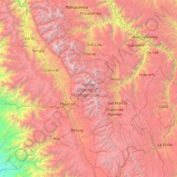 Huascarán National Park topographic map, elevation, terrain