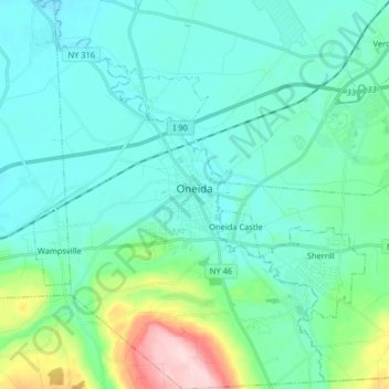 City of Oneida topographic map, elevation, terrain