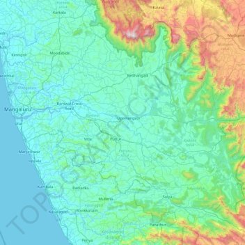 Dakshina Kannada district topographic map, elevation, terrain
