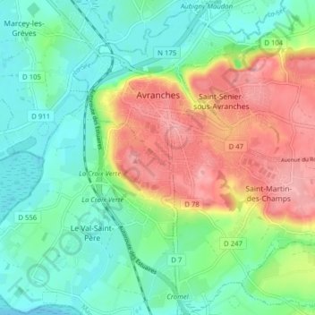 Avranches topographic map, elevation, terrain