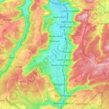 Steinsel topographic map, elevation, terrain
