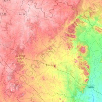 Shoolagiri topographic map, elevation, terrain