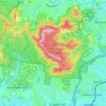 Mount Coot-tha topographic map, elevation, terrain