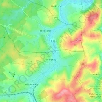 Romelfing topographic map, elevation, terrain