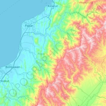 Papar District topographic map, elevation, terrain