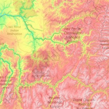 Idaho County topographic map, elevation, terrain