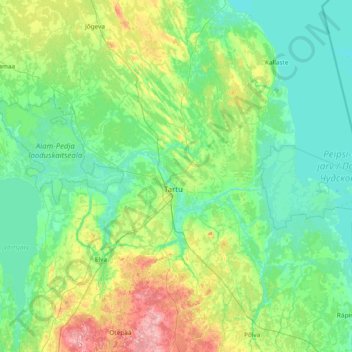 Tartu maakond topographic map, elevation, terrain