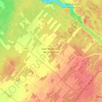 Saint-Majorique-de-Grantham topographic map, elevation, terrain
