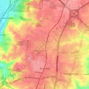 Blue Ash topographic map, elevation, terrain